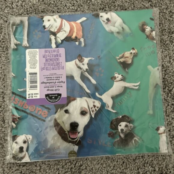 Vintage NOS Wishbone Dog Birthday Gift Wrap Single Sheet Hallmark - Picture 1 of 3